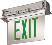 Recessed Mount Edge-Lit Exits with LED Lamps, Single Face, Green, Emergency,