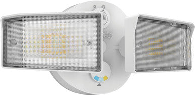 LED Residential Security FloodLights, 2 square Heads, Adjustable Light Output, Switchable CCT- 3000K, 4000K, 5000K, 120V, Photocell, White