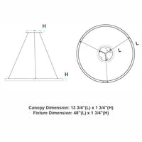 48 Inch LED Halo Pendant Light - Independent Up and Down Light - Watt Selectable 80W/60W/0W On Each Side -  Up to 6200 Lumens - Color Selectable 30K/35K/40K - 120-277V - With Suspension Hanging Kit - Black Finish