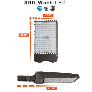 300 Watt LED Parking Lot Area Light - Slipfitter Mount - 41,000 Lumens - 5000K Daylight - 120-277V - Bronze Finish