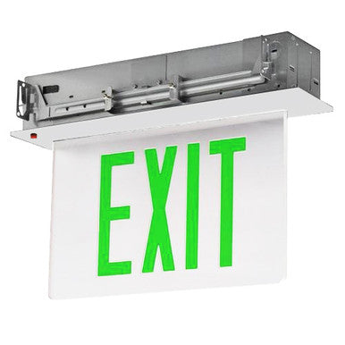 LED Edge Lit Exit Sign Recessed Mount - White Canopy with White Panel and Green Lettering