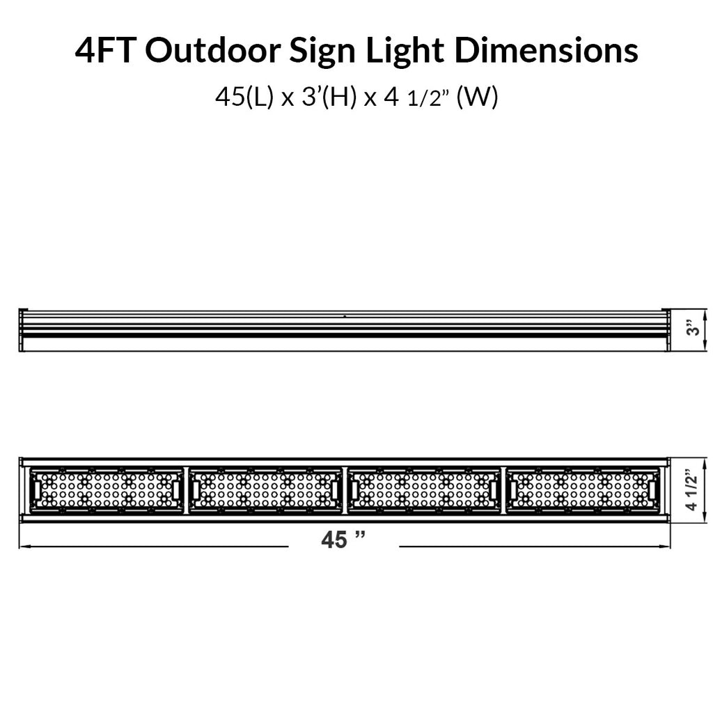 LED Sign Light - 4 Foot - 120 Watts - 3000K Soft Light - 120-277V - Black Finish
