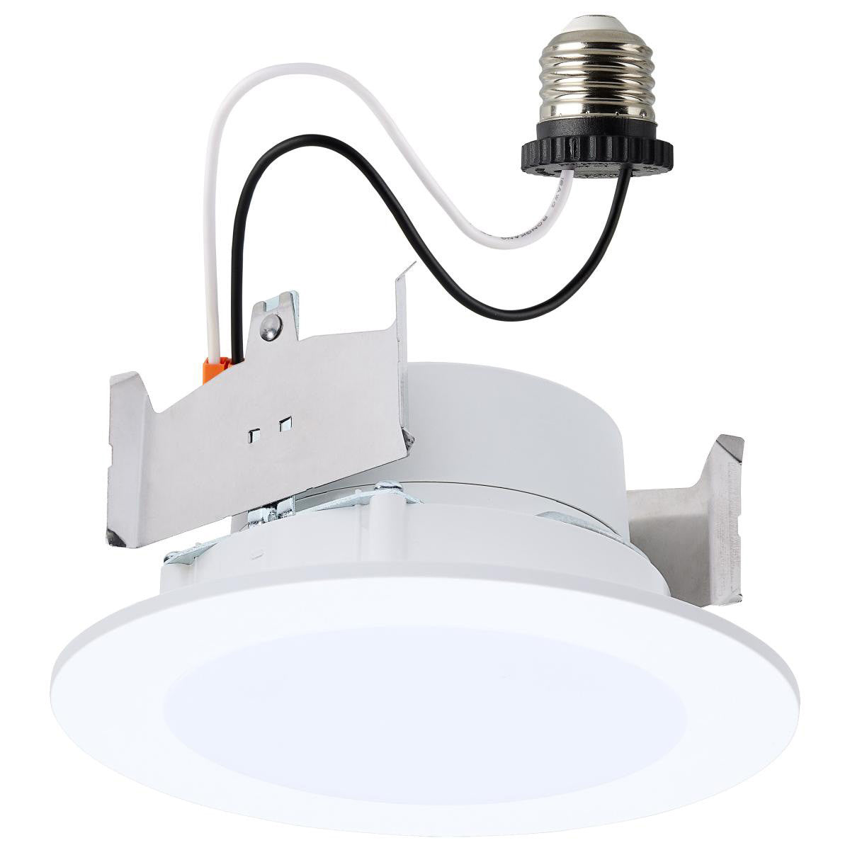 4-inch LED wafer downlight with flat trim, watt selectable 6.5W 8W 9W, CCT selectable 2700K to 5000K, clean white background