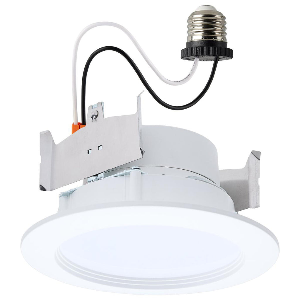 LED 4 Inch  Wafer Downlight Retrofit- E26 Adapter Included - 8 Watts - Color Temperature Selectable 27K/30K/35K/40K/50K - 120V - Baffle Trim - Recessed Can Required
