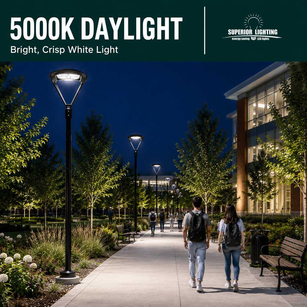 LED Modern Pole Light - 150 Watt - 19500 Lumens - 5000K Daylight - 120-277V - Bronze - Fits Up to 2.5 Inch Pole Top
