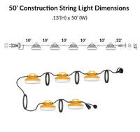 LED Construction String Lights - 50 Foot Length - 50 Total Watts - 6000 Total Lumens - 120-277V - Yellow Finish