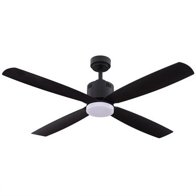 52 Inch Black Finish ABS Plastic 4-Blade Ceiling Fan & Down Light - 120V - 19W - 3000K Soft White - Wall Switch Included