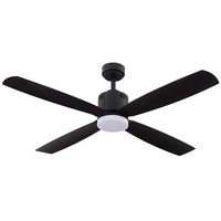 52 Inch Black Finish ABS Plastic 4-Blade Ceiling Fan & Down Light - 120V - 19W - 3000K Soft White - Wall Switch Included