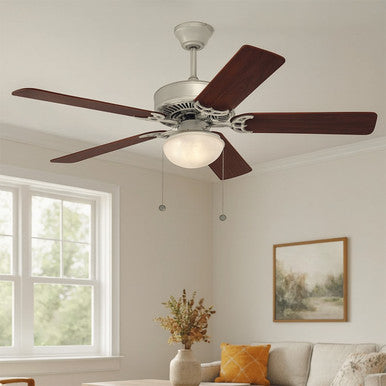 52 Inch Reversible Rosewood & Silver Oak MDF Finish 5-Blade Ceiling Fan & Light - 120V - 2x 9W A19 Bulbs Included  - 3000K Soft White - With Pull Chain Switch