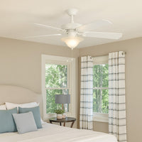 52 Inch White Finish MDF 5-Blade Ceiling Fan & Light - 120V - 7W A15 x3 - 3000K Soft White - With Pull Chain Switch