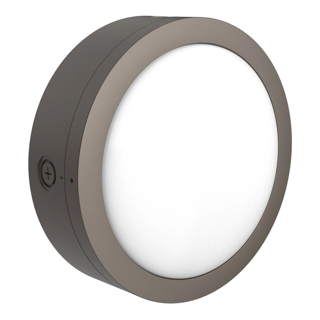 LED Round Bulk Head Light - Wall or Ceiling Mount – Wet Location - Watt Selectable 60W/48W/36W - Color Selectable 30K/40K/50K - 120/277V - Bronze Finish - Integrated Photocell Included