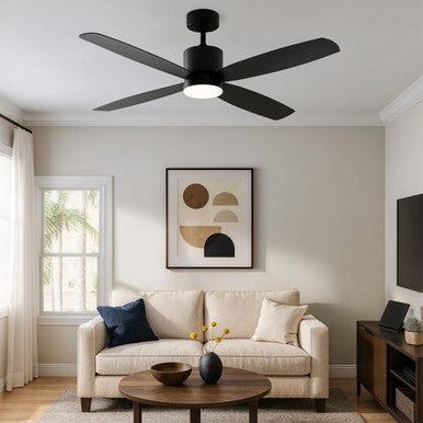 52 Inch Black Finish ABS Plastic 4-Blade Ceiling Fan & Light - 120V - 19W - 3000K Soft White - Wall Switch Included