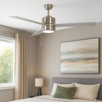 52 Inch Reversible Rosewood & Silver Finish Plywood 3-Blade Ceiling Fan & Light - 120V - 20W - Color Selectable 30K/40K/50K  - With Pull Chain Switch
