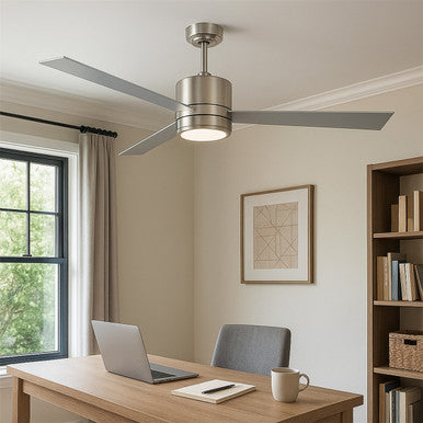52 Inch Reversible Rosewood & Silver Finish Plywood 3-Blade Ceiling & Light - 120V - 19W - 3000K Soft White - Wall Switch Included