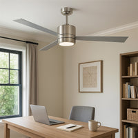 52 Inch Reversible Rosewood & Silver Finish Plywood 3-Blade Ceiling & Light - 120V - 19W - 3000K Soft White - Wall Switch Included