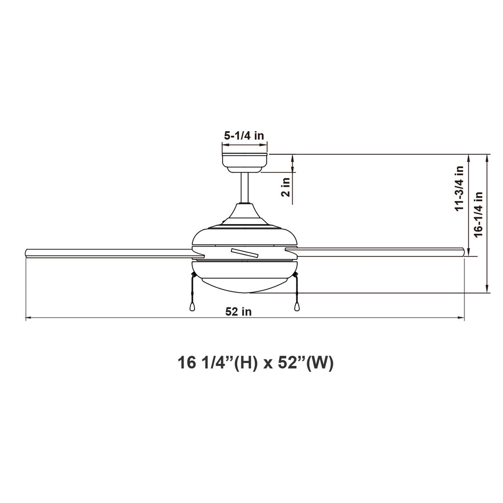 52 Inch White Finish Plywood 5-Blade Ceiling Fan & Light - 120V - 20W - Color Selectable 30K/40K/50K  - With Pull Chain Switch