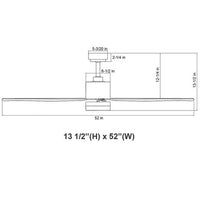 52 Inch Black Finish ABS Plastic 4-Blade Ceiling Fan & Down Light - 120V - 19W - 3000K Soft White - Wall Switch Included