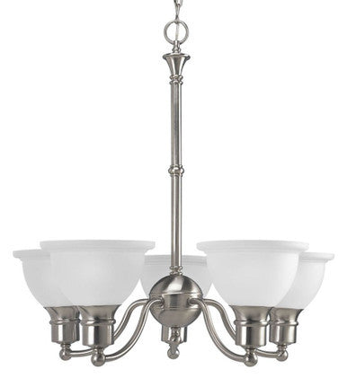 Madison Collection Five-Light Brushed Nickel Etched Glass Traditional Chandelier Light - Dry Location Listed