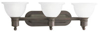 Madison Collection Three-Light Antique Bronze Etched Glass Traditional Bath Vanity Light - Damp Location Listed