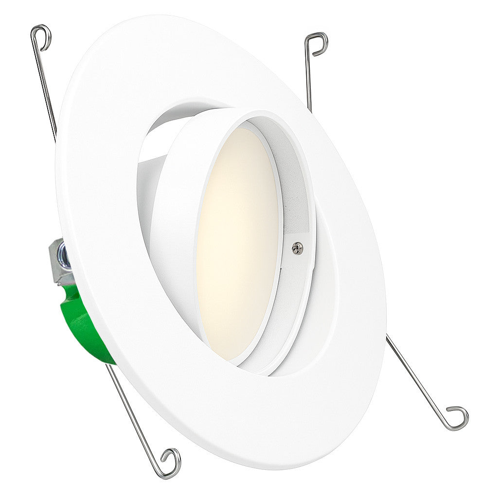 6 Inch LED Eyeball Downlight - 11 Watt - 900 Lumens - Color Selectable 27K/30K/35K/40K/50K - 120V - Recessed Can Required - Triac Dimmable