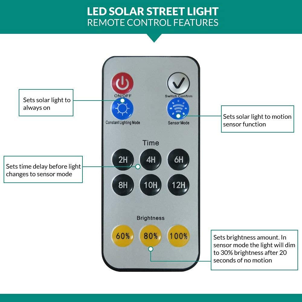 LED Solar Dusk to Dawn Light - 40 Watt - 6000 Lumens - 5000K Daylight - Wall or Post Mount - with Programmable Motion Sensor