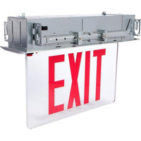 LED Edge Lit Exit Sign Recessed Mount - Aluminum Canopy with Clear Panel and Red Lettering
