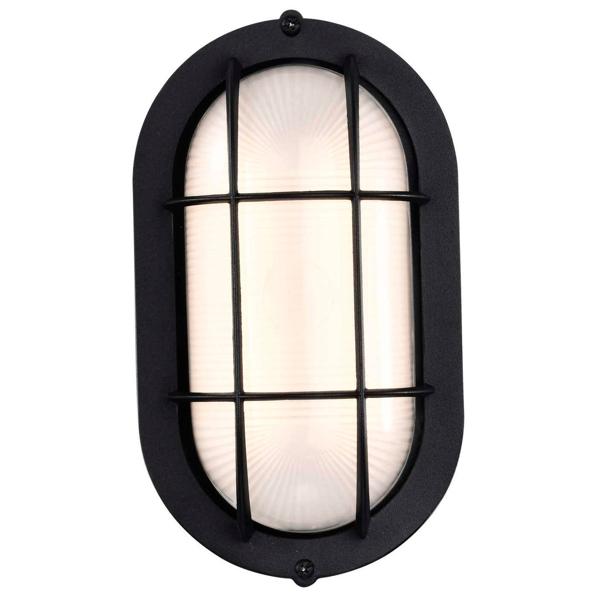 LED Bulk Head Light - Glass Lens - Wall or Ceiling Mount – Wet Location - 14 Watts - 800 Lumens - 3000K Soft White - 120V - Black Finish