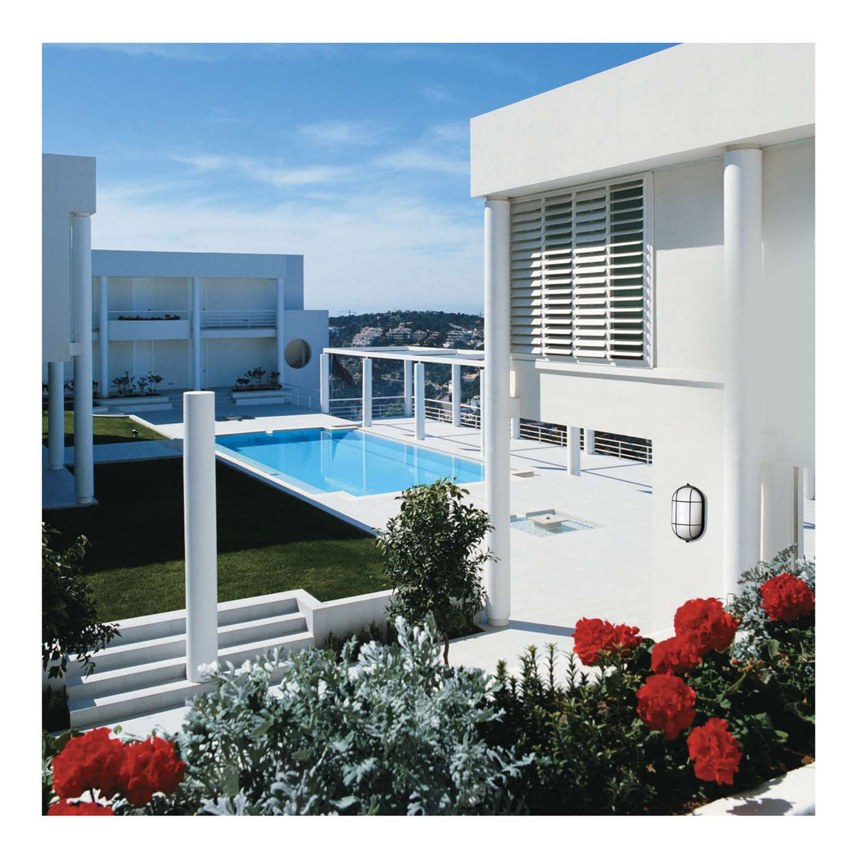 LED Bulk Head Light - Glass Lens - Wall or Ceiling Mount – Wet Location - 14 Watts - 800 Lumens - 3000K Soft White - 120V - Black Finish