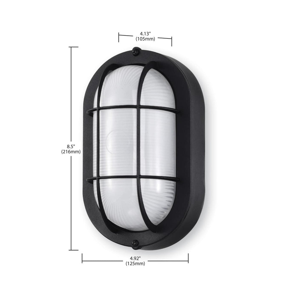 LED Bulk Head Light - Glass Lens - Wall or Ceiling Mount – Wet Location - 14 Watts - 800 Lumens - 3000K Soft White - 120V - Black Finish