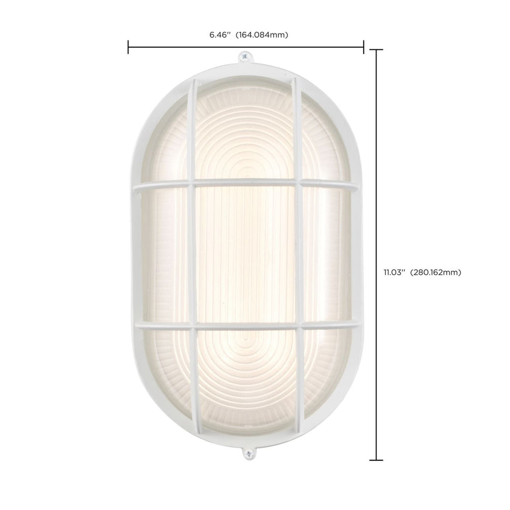 LED Bulk Head Light - Glass Lens - Wall or Ceiling Mount – Wet Location - 18.5 Watts - 1100 Lumens - 3000K Soft White - 120V - White Finish