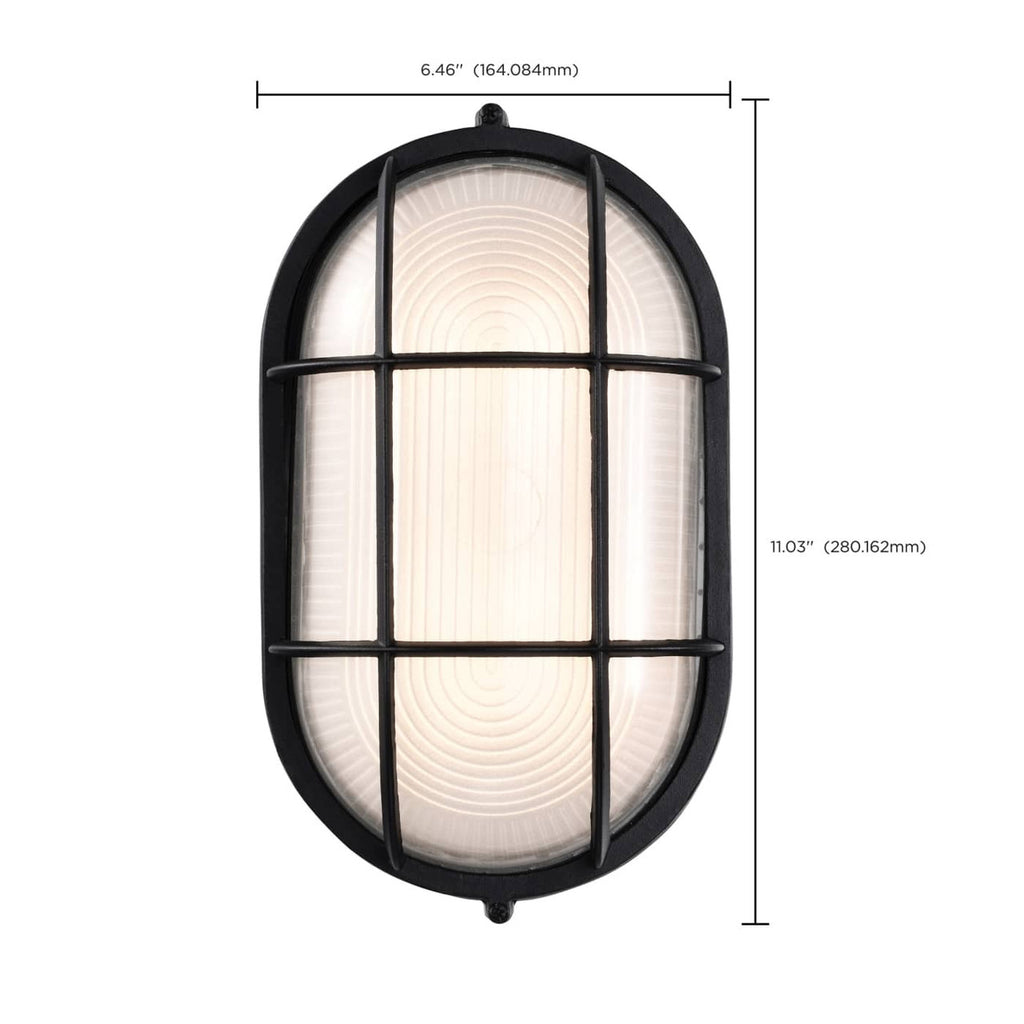 LED Bulk Head Light - Glass Lens - Wall or Ceiling Mount – Wet Location - 18.5 Watts - 1100 Lumens - 3000K Soft White - 120V - Black Finish