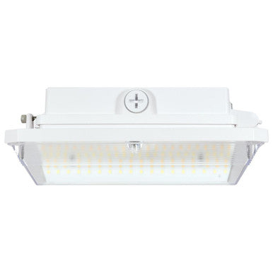 LED Wide Beam Canopy Light - Multi Watt Selectable 90/75/60W - 12557 Max Lumens - 120-277V - Color Temperature Selectable 30K/40K/50K - White Finish With Emergency Battery Back-Up
