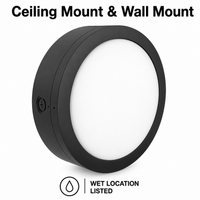 LED Round Bulk Head Light - Wall or Ceiling Mount – Wet Location - Watt Selectable 60W/48W/36W - Color Selectable 30K/40K/50K - 120/277V - Black Finish - Integrated Photocell Included