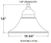 LED Designer Bell Post Light - 20 Inch Diameter - Watt Selectable 100/80/50W - 110-277V - Color Temperature Selectable 30/40/50K - Dimmable - Black Finish - With Single Bell Post Arm Pole Mount & 4 Inch Adapter