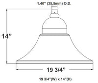 LED Designer Bell Post Light - 23 Inch Diameter - Watt Selectable 150/100/80W - 110-277V - Color Temperature Selectable 30/40/50K - Dimmable - Black Finish - With Double Bell Post Arm Pole Mount & 3 Inch Adapter