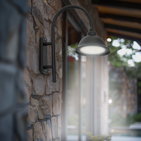 LED Designer Bell Post Light - 23 Inch Diameter - Watt Selectable 150/100/80W - 110-277V - Color Temperature Selectable 30/40/50K - Dimmable - Black Finish - With Bent Decorative Wall Bracket