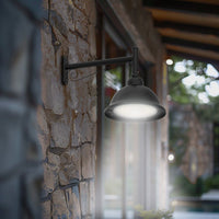 LED Designer Bell Post Light - 16 Inch Diameter - Watt Selectable 100/80/50W - 110-277V - Color Temperature Selectable 30/40/50K - Dimmable - Black Finish - With Decorative Straight Arm Pole Bracket