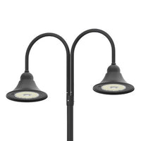 LED Designer Bell Post Light - 20 Inch Diameter - Watt Selectable 100/80/50W - 110-277V - Color Temperature Selectable 30/40/50K - Dimmable - Black Finish - With Double Bell Post Arm Pole Mount & 2 Inch Adapter