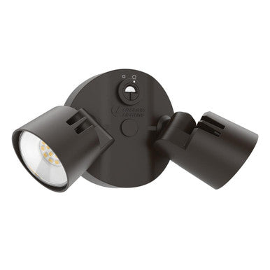LED Residential Security FloodLights, 2 Round Heads, Adjustable Light Output, 4000K, 120V, Photocell, Dark Bronze Finish