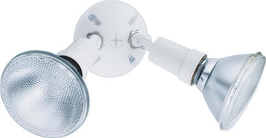 Twin par holder, (2) Up to 150W Outdoor PAR Medium Base Lamps, 120V, Dusk to Dawn photocell, White