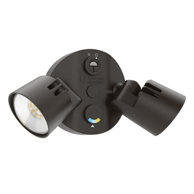LED Residential Security FloodLights, 2 Round Heads, Adjustable Light Output, 4000K, 120V, Photocell, Dark Bronze Finish. Display Box