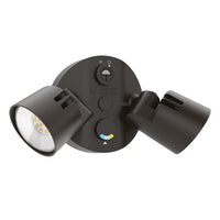 LED Residential Security FloodLights, 2 Round Heads, Adjustable Light Output, 4000K, 120V, Photocell, Dark Bronze Finish. Display Box