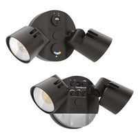 LED Residential Security FloodLights, 2 Round Heads, Adjustable Light Output, Switchable CCT- 3000K, 4000K, 5000K, 120V, Photocell, Dark Bronze Finish.