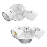LED Residential Security FloodLights, 2 Round Heads, Adjustable Light Output, Switchable CCT- 3000K, 4000K, 5000K, 120V, Motion/ambient Sensor <15FT Dims to 3V, White