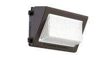 Small glass refractor wall pack,LED,Up to 8500 lumens,Switchable CCT- 3000K, 4000K, and 5000K,120-277V,Photocell, buttontype,Emergency battery backup, 7W, Cold,Textured dark bronze, super durable