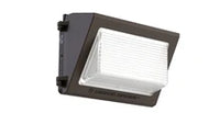 Small glass refractor wall pack,LED,Up to 8500 lumens,Switchable CCT- 3000K, 4000K, and 5000K,120-277V,Photocell, buttontype,Emergency battery backup, 7W, Cold,Textured dark bronze, super durable