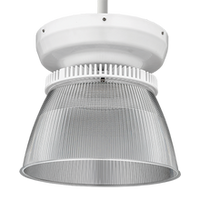 Round High Bay, 24, 000LM, Diffuse Aluminum, 120V-277V, Generic driver 0-10V dimming, 4000K, 70 color rendering index, Pendant mount, male hook with 6FT black cord,  no plug, White,  super durable