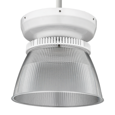 Round High Bay, 18, 000LM, Clear Acrylic, 120V-277V, Generic driver 0-10V dimming, 5000K, 80 color rendering index, Pendant mount, White, super durable