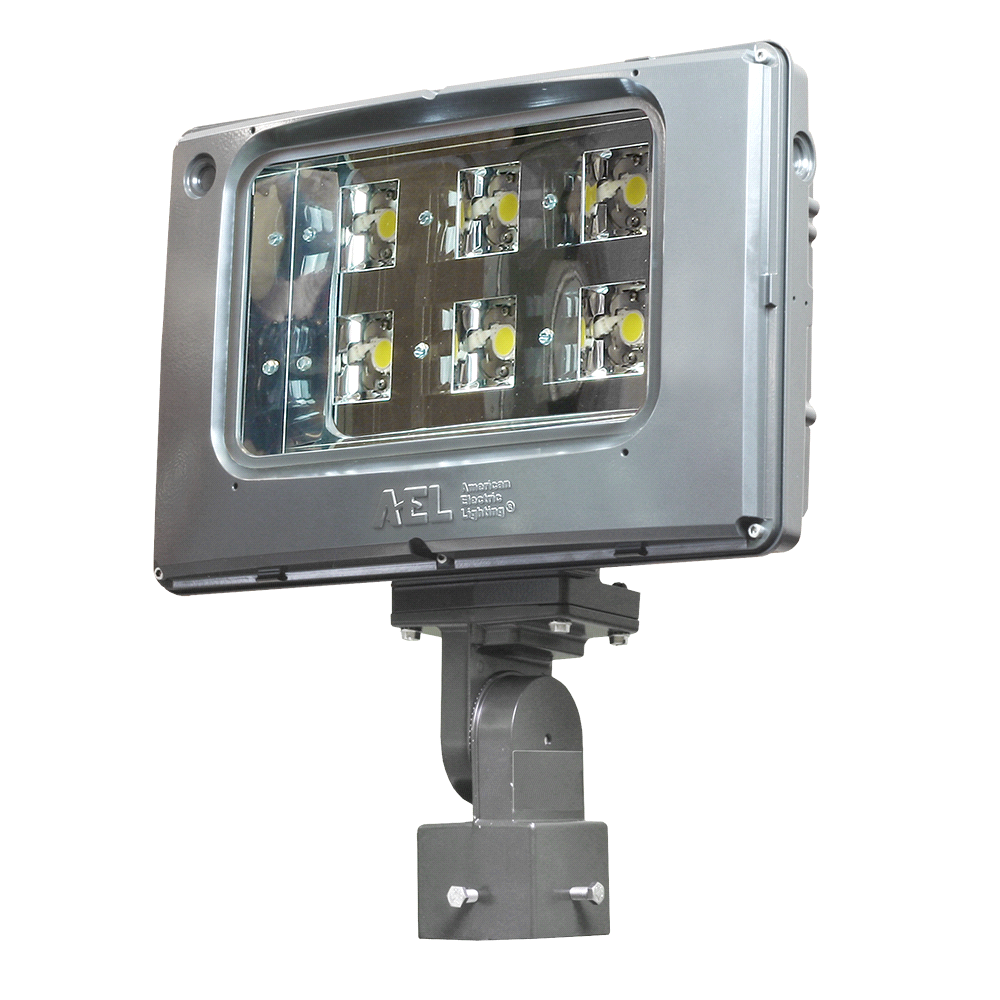 American Compact LED Floodlight, medium, Performance package, 277V-480V, Wide flood rectangle 6x5, Tenon slipfitter, knuckle, Bronze, 7-pin photocontrol receptacle, Shorting cap