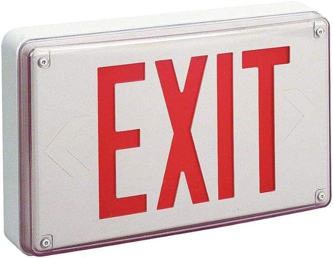 Vandal resistant, all conditions exits with LED lamps, Stencil Face, White, Double face, Red, Dual voltage, Universal mount, UL Listed for NEMA 4X for wet location